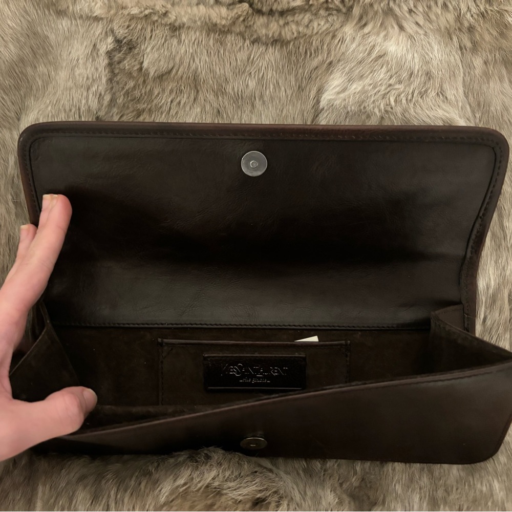 Authentic YSL Calf Hair Brown Leather Clutch Bag Yves Saint Laurent - Picture 4 of 15